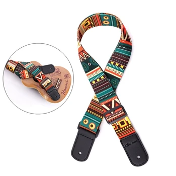 Verstellbarer Druck-Ukulelengurt im nationalen Stil, Gitarrengürtel, Schultergurte mit weichem PU-Lederkopf
