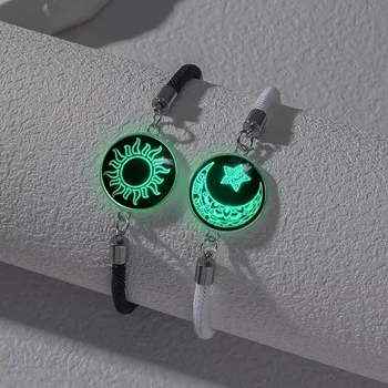 Romantische Leuchtende Sonne-Mond-Paar-Armbänder für Frauen und Männer, Handgefertigte Geflochtene