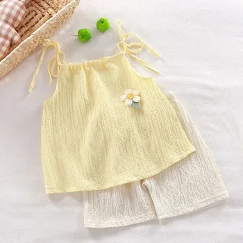 Mädchen Set Sommer Neue Koreanische Modische Blumen Weste Shorts Täglichen Tragen Zwei-stück Set Kinder