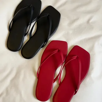 Frühling/Sommer/Damen PU-Slipper Strand-Sandalen Outdoor Wilde Mode Damen Eckige Zehen Flip-Flops