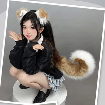 Halloween Hund Ohr Schwanz Set Cosplay Zubehör Kostüm Plüsch Realistische Tier Ohren Schwanz für Anime Party