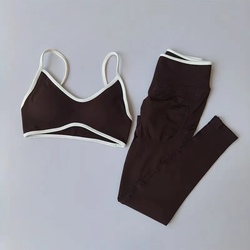 Damen-Fitnessanzug, Riemchen, Kontrastfarbe, Patchwork – Bild 5