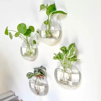 2/4/6er-Pack Wandbehang aus Glasterrarium - selbstbewässernde Hydrokultur-Pflanzgefäße für die Heim