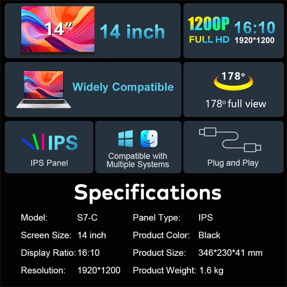 Rospider 14- bis 16-Zoll-Dual-Screen-Extender-Display FHD IPS – Bild 3