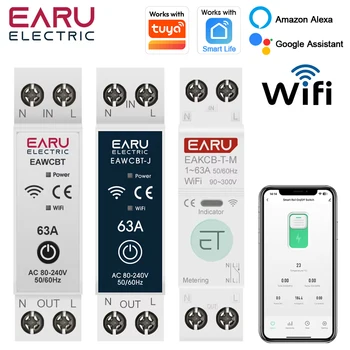 Tuya WiFi Smart Circuit Breaker MCB 1P + N 63A Timer Power Energie kWh Spannung Strom Meter Protector Stimme