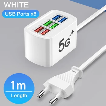 Schnelles USB-Ladegerät, 6-in-1-Steckdosenleiste, Desktop-Ladestation, schnelles Laden, 1 m Kabel