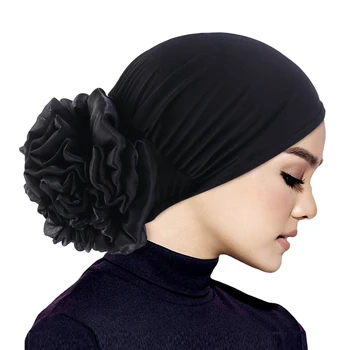 Frauen Hijabs Turban Große Blume Elastische Tuch Haar Bands Hut Beanie Damen Muslimischen Feste Haarausfall