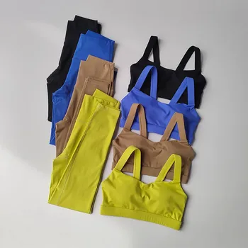 Nahtloses Yoga-Set für Damen, Workout-Sportbekleidung, Fitnessstudio-Bekleidung, Fitness, Push-Up-BH, Leggings