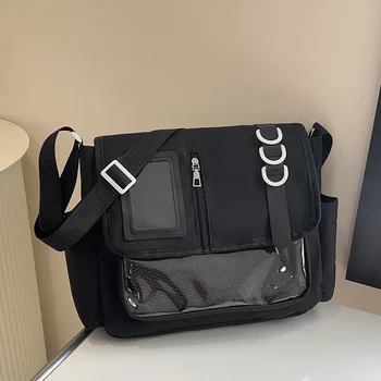 Y2K Japanische Harajuku Schultaschen für Mädchen Neue transparente Itabag Schulter Umhängetasche DIY Abzeichen