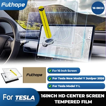 Futhope 16 Zoll Gehärteter Glas-Displayschutz für Tesla Model Y YL 2026 Juniper HD Mittelkonsolen-Folie