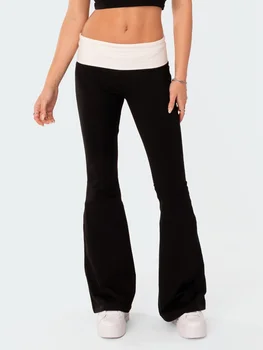 Frauen Mode Ausgestelltes Hosen Casual Kontrast Farbe Kreativität Elastische Taille Schlaghosen Bootcut Hosen