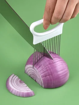 Schneiden Sie Zwiebeln mühelos mit diesem 1-teiligen bunten Zwiebelschneider-Küchenhalter aus Edelstahl