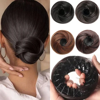 Synthetische Chignon-Perücke, Haarknoten-Erweiterungen, einziehbarer Dutt, Haarteil, gerades