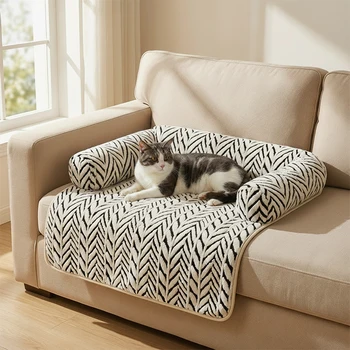 Haustier-Sofabettmatte mit Seitenkissen, weiche, flauschige Sofaschutzmatte, rutschfeste Hunde