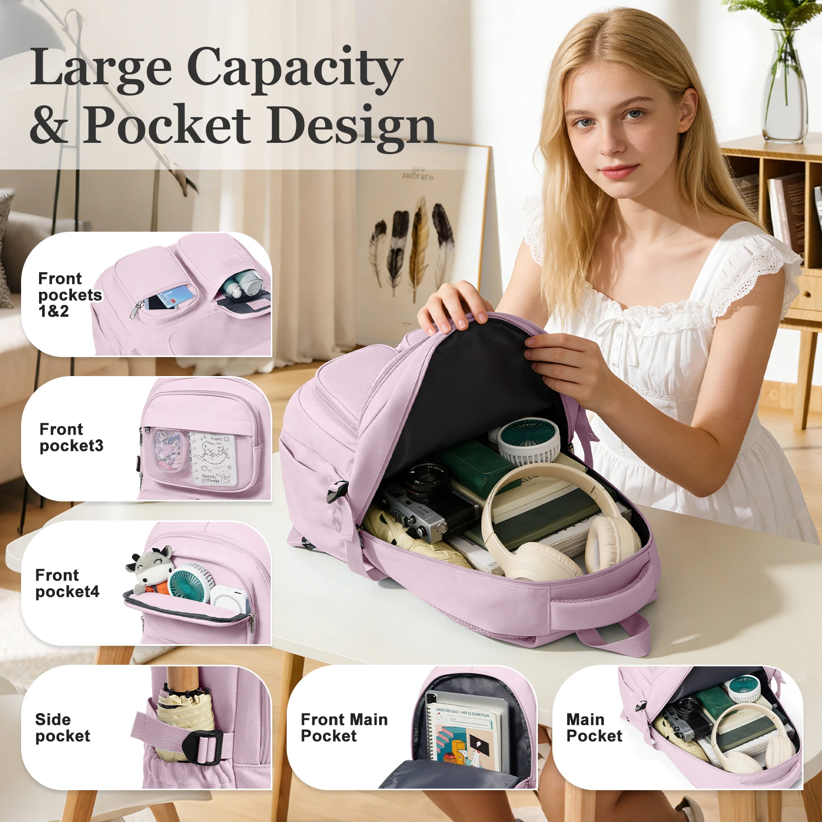 Schulrucksack für Teenager-Mädchen, Laptop-Rucksack mit – Bild 3