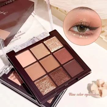 9-Farben Schokoladen-Lidschattenpalette mit Perlglanz Feiner Glitzer Matt Verblendbar Highlight Make-up