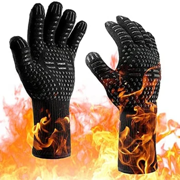 1 Paar Ofenhandschuhe, Ofenhandschuhe, hitzebeständige, feuerfeste, rutschfeste Silikon-BBQ-Grillhandschuhe