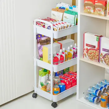 Rollwagen aus Kunststoff mit Griff, Aufbewahrungswagen für Büro, Wohnzimmer, Küche, beweglicher
