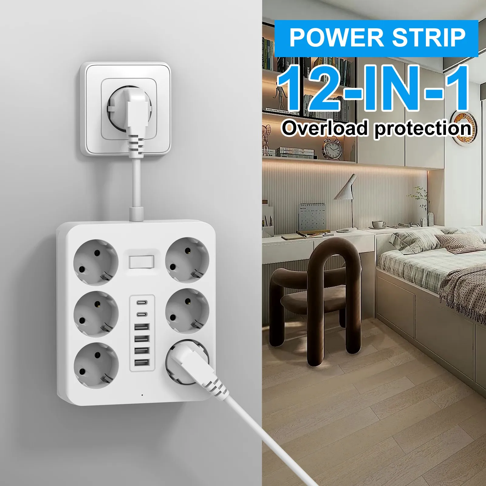 Steckdosen-Extender mit 6 AC-Steckdosen, 4 USB-Anschlüssen, 2 – Bild 6