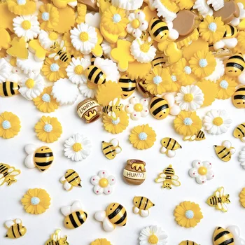 3D Cartoon Nette Gelbe Biene Nail art Charms Kreative Chubby Honig Kann Sonnenblume Gänseblümchen (30 Stück)