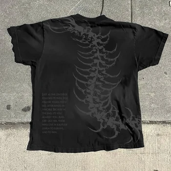 Vintage Dark Centipede Skelett Grafik Baumwolle Druck T-shirt Männer Y2K Sommer Kurzen Ärmeln Oversize T-shirt