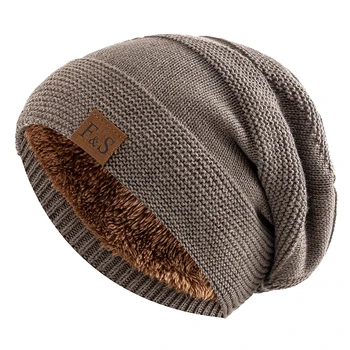 Unisex Slouchy Winter Hüte Hinzufügen Pelz Gefüttert Männer Und Frauen Warme Beanie Cap Casual Label Decor