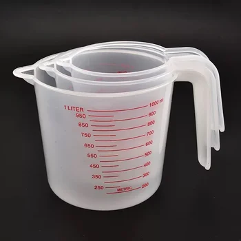 250/500/1000 ml Backflüssigkeit Messbecher PVC Skala Tasse Kunststoff Messvolumen Becher Küche (3 Stück)