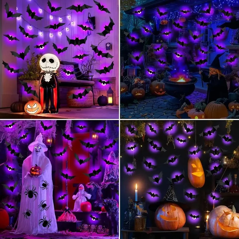 3D Fledermaus-Dekoration Halloween Lila Licht/Ohne Licht – Bild 3