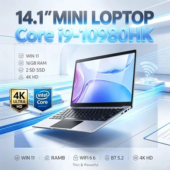 14,1 Zoll Ultra-Slim-Laptop Intel I9-10980HK Win11 Pro 16GB 2TB SSD FHD WiFi6 BT5.2 Gaming Büro Studenten