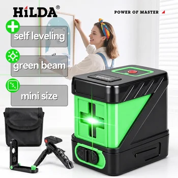 HILDA 2-Linien Grüner Laser-Nivellierer Selbstnivellierender Mini-Kreuzlinienlaser Horizontal Vertikal