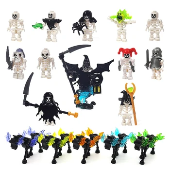 MOC Halloween Skeleton Armee Mini Puppe Bausteine DIY Zusammengebaute Bausteine Charakter Puppe Skelett Pferd