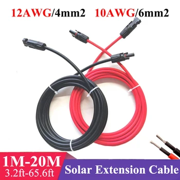 1 Paar Solar-Verlängerungskabel 12 10 AWG 4/6 mm2 Rot Schwarz mit männlichen und weiblichen Anschlüssen