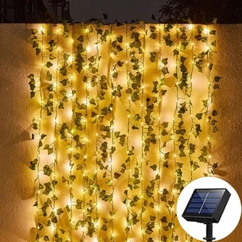 Solar-Lichterkette Künstliche Blätter-Blumen-Lichtgirlande Dekoration Außenbereich Raumvorhang-Lampe Hochzeit