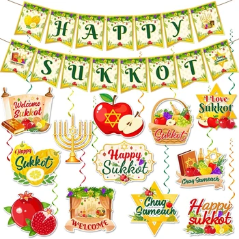 Fröhliches Sukkot Jüdisches Neujahrsfest Banner Anhänger Themenparty Hintergrund Frucht-Hängebanner