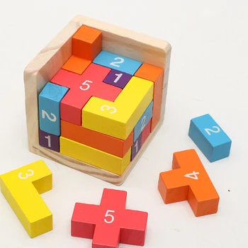 Bunte Holzblock-Puzzles, klassisches 3D-Puzzle „Luban Lock Cube“, ein intellektuelles Spiel für Kinder