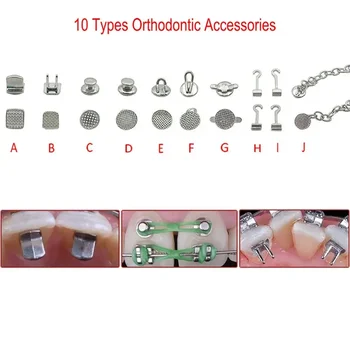 11 Arten Dental Metall Lingual Button Schweißbar Bondable Monoblock Traktion Cleat Öse Knopf Kette