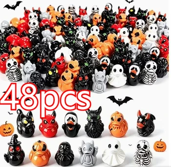 Set Mini-Halloween-Enten und Geister-Miniaturen aus Harz für Garten, Feenlandschaft (12 Stück)