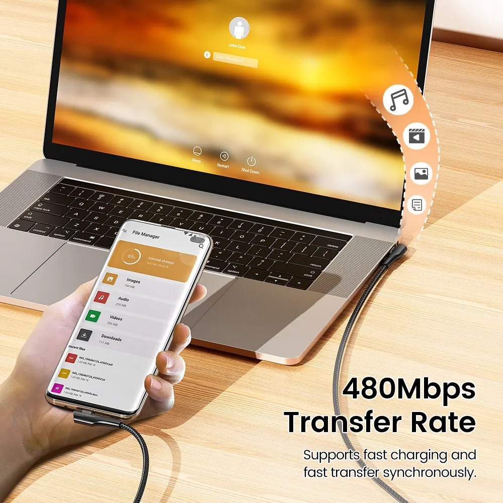USB-C Kabel 60/100 W mit zwei 90-Grad-Steckern – Bild 2