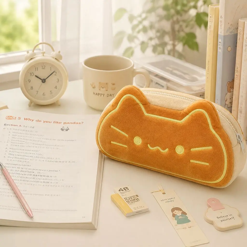 Kawaii Katzen-Plüsch-Federmäppchen, tragbare Stifttasche – Bild 4