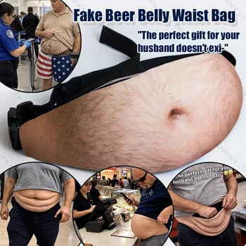Lustige Bauchtasche, gefälschter Scherz-Bauchbeutel, einzigartige PU-Leder-Tasche mit Reißverschluss