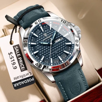 POEDAGAR Mann Armbanduhr Top Luxus Wasserdicht Leucht Datum Woche Uhr Für Männer Quarz Sport Leder herren