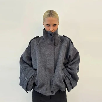 Stehkragen-Damenmantel mit Langen Ärmeln, Einreihig, Taschen, Locker Geschnittene Damenjacke 2026 Herbstmode