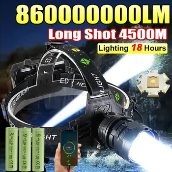 860000000LM Ultra Leistungsstarke LED Scheinwerfer Super Helle Lange Reichweite 4500M Kopf Taschenlampe