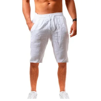 Männer Baumwolle Leinen Shorts Hosen Männlichen Sommer Atmungs Einfarbig Leinen Hosen Fitness Streetwear S-3XL