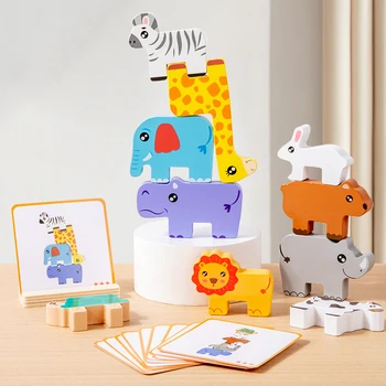 Holz Tier Stapeln Block Spiel Form Passenden Puzzle Balance Spielzeug Montessori Feine Motorische Ausbildung
