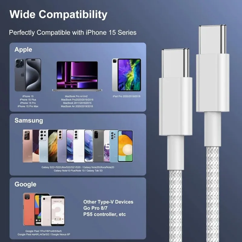 USB-C auf USB-C Kabel 100 W, Schnellladen, 3er-Set – Bild 5