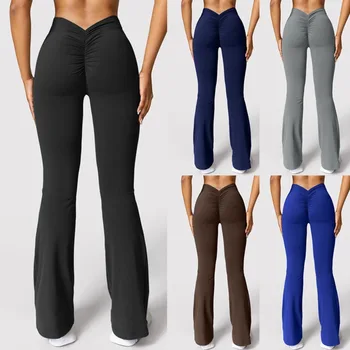 Mode Micro Horn Leggings Frauen V-back Taille Sport Hosen Hohe Taille Push-Up Butt Gym Hosen Solide Dünne