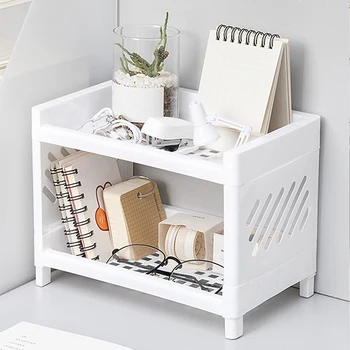 PP Desktop Doppel Schicht Lagerung Rack Rechteckige Weiß Organisation Student Schreibtisch Büro Kosmetik