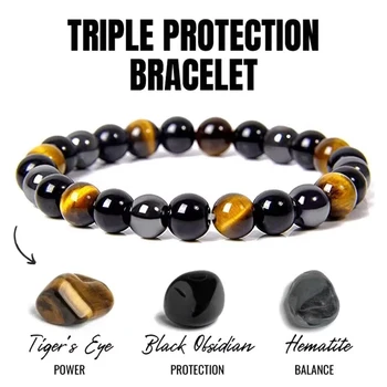 Natürliche schwarze Obsidian Hämatit Tigerauge Perlen Armbänder Männer für magnetische Gesundheitsschutz