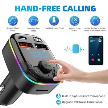 Bluetooth 5.0 FM-Transmitter mit Freisprechen, USB-C PD und Licht